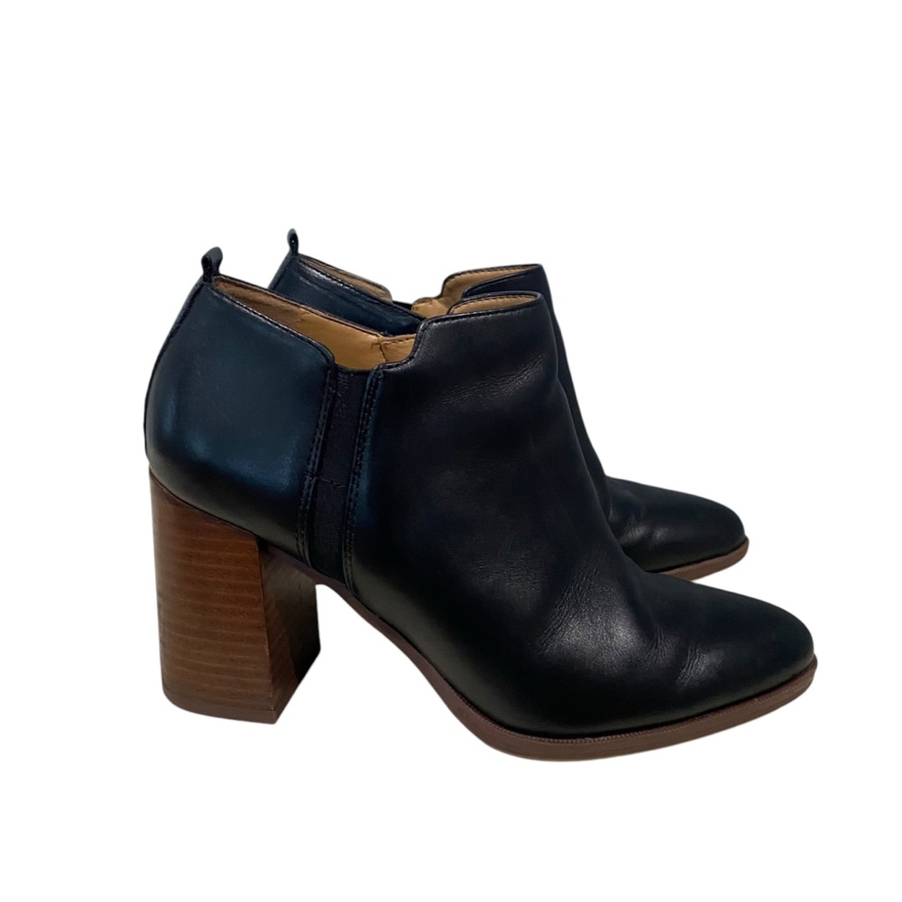 Franco Sarto Dante Black Block Heels Leather Ankle Booties 7M